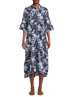 Magnolia Floral Cotton-Blend Midi-Dress