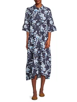 Magnolia Floral Cotton-Blend Midi-Dress