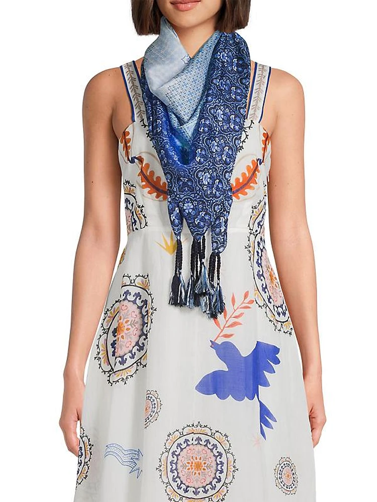 Coopera Floral Silk Tassel Scarf