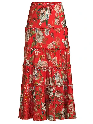 Sebrina Floral Silk Midi-Skirt