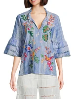 Jeanette Floral Split-Neck Blouse