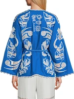 Jodie Embroidered Linen-Blend Tie-Waist Jacket