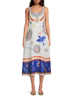 Luisa Abstract Linen Midi-Dress