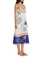 Luisa Abstract Linen Midi-Dress