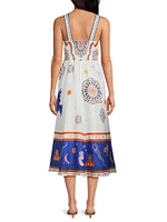 Luisa Abstract Linen Midi-Dress