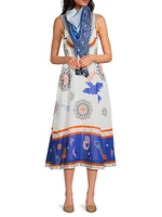 Luisa Abstract Linen Midi-Dress