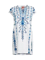 Taria Embroidered Floral Linen-Blend Shift Dress