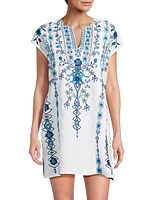 Taria Embroidered Floral Linen-Blend Shift Dress