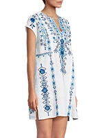 Taria Embroidered Floral Linen-Blend Shift Dress