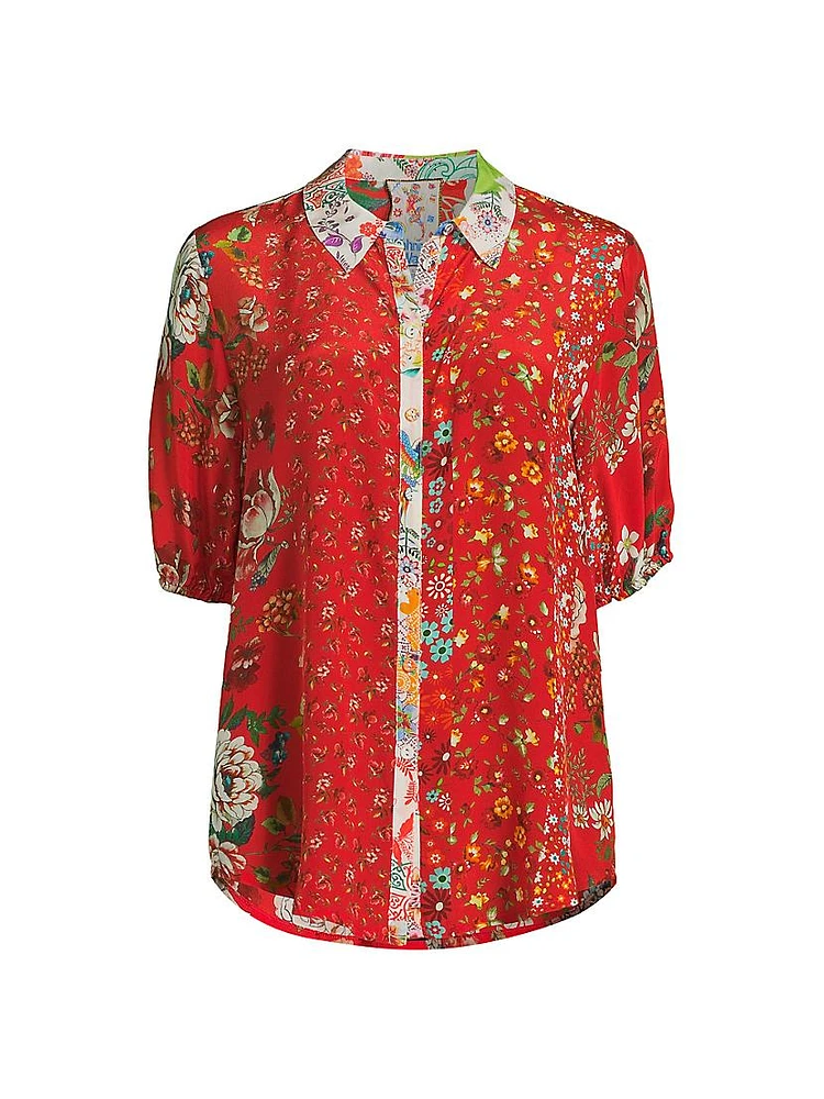 Steph Floral Silk Short-Sleeve Shirt