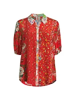 Steph Floral Silk Short-Sleeve Shirt