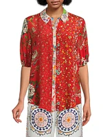 Steph Floral Silk Short-Sleeve Shirt