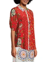 Steph Floral Silk Short-Sleeve Shirt