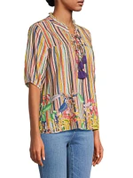 Aldrich Stripe Pleated Cotton-Blend Blouse