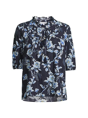 Magnolia Floral Pleated Cotton-Blend Blouse