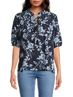 Magnolia Floral Pleated Cotton-Blend Blouse