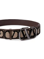 Toile Iconography Belt with Leather Detailing