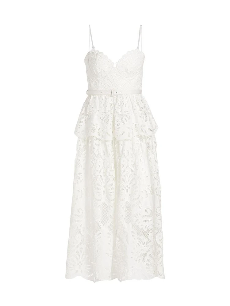 Lace Cotton Tiered Midi-Dress