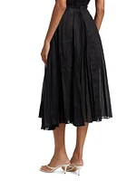 Pleated Cotton Midi-Skirt