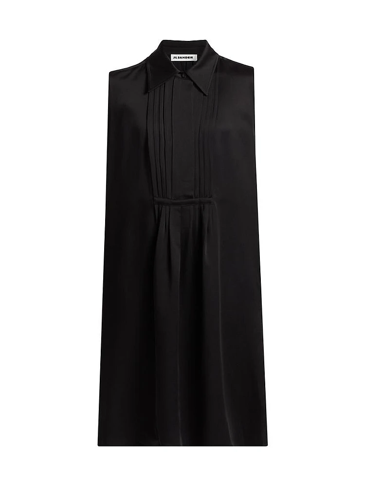 Sleeveless Pleated Shift Shirtdress