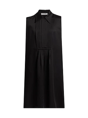 Sleeveless Pleated Shift Shirtdress