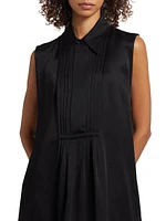 Sleeveless Pleated Shift Shirtdress