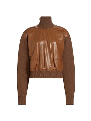 Mock Turtleneck Mix Media Sweater