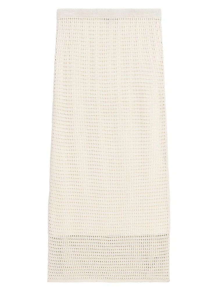 Linen-Blend Crochet Midi-Skirt