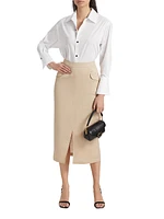 Linen-Blend Midi-Skirt