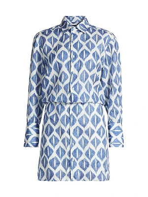 Ikat-Inspired Printed Linen Shirtdress