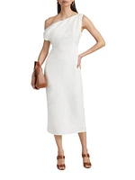 Off-the-Shoulder Linen-Blend Midi-Dress