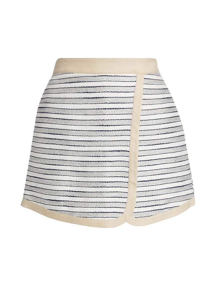 Striped Cotton-Blend Surplice Skort