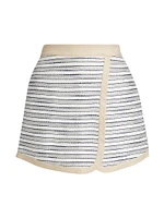 Striped Cotton-Blend Surplice Skort