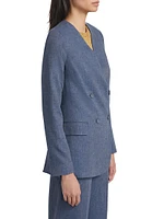 Linen-Blend Double-Breasted Blazer