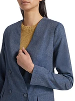 Linen-Blend Double-Breasted Blazer