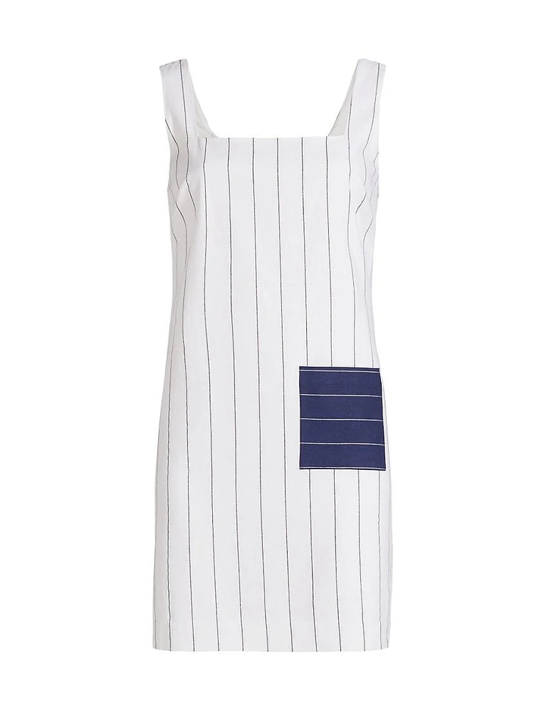 Pinstripe Cotton-Linen Patch Minidress