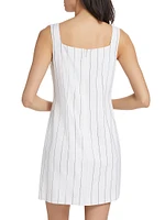 Pinstripe Cotton-Linen Patch Minidress