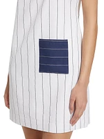 Pinstripe Cotton-Linen Patch Minidress