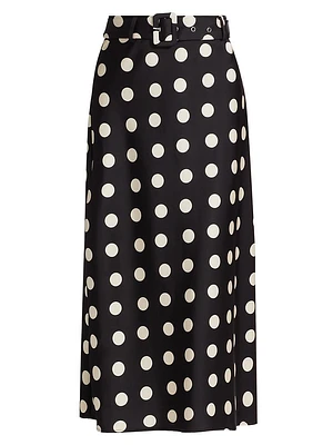 Polka Dot Belted Midi-Skirt