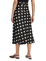 Polka Dot Belted Midi-Skirt