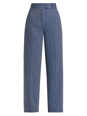 Herringbone Linen-Blend Wide-Leg Pants