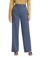 Herringbone Linen-Blend Wide-Leg Pants