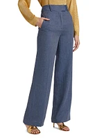 Herringbone Linen-Blend Wide-Leg Pants