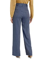 Herringbone Linen-Blend Wide-Leg Pants