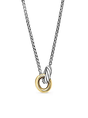 Petite Cable Linked Necklace in Sterling Silver with 14K Yellow Gold, 15MM