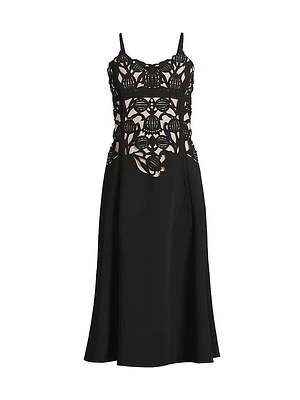 Floral Crepe Laser-Cut Midi-Dress