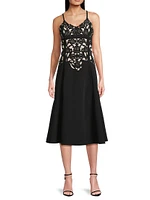 Floral Crepe Laser-Cut Midi-Dress