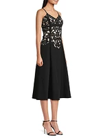 Floral Crepe Laser-Cut Midi-Dress