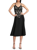 Floral Crepe Laser-Cut Midi-Dress