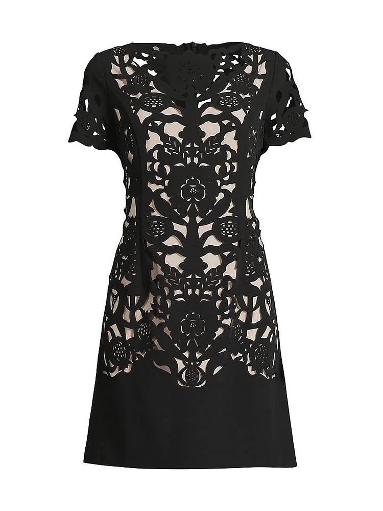 Floral Crepe Laser-Cut Sheath Dress